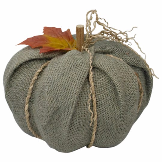 7&#x22; Green Burlap Autumn Harvest Tabletop Pumpkin